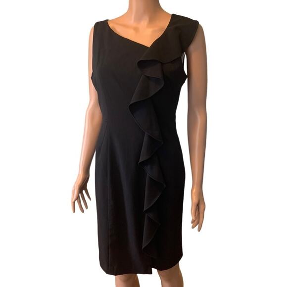 Kenneth Cole NY Ruffled Sleeveless Dress Sz 2 Preppy Glam Asymmetrical Neck - Picture 1 of 3